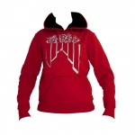 shred crooked logo red hoodie