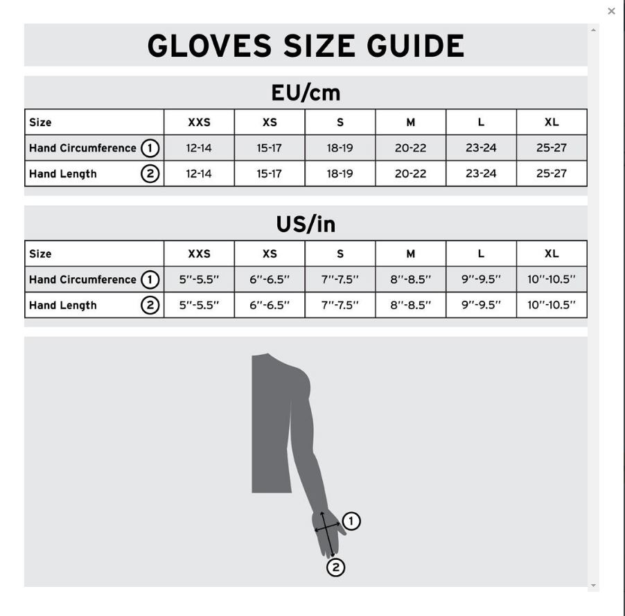 Junior glove size 2025 chart