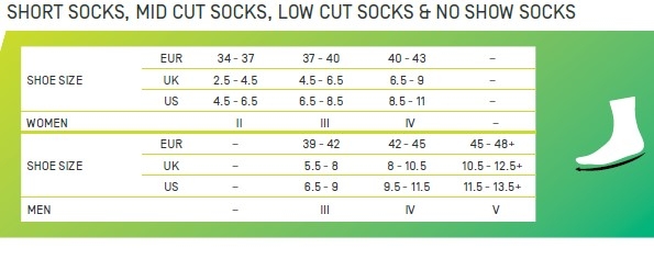cep short socks size guide