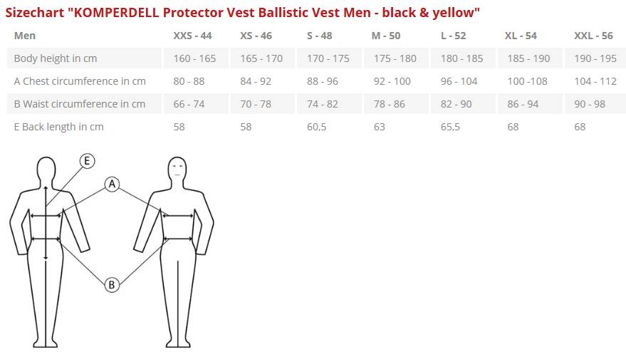 komperdell ballistic vest men size chart