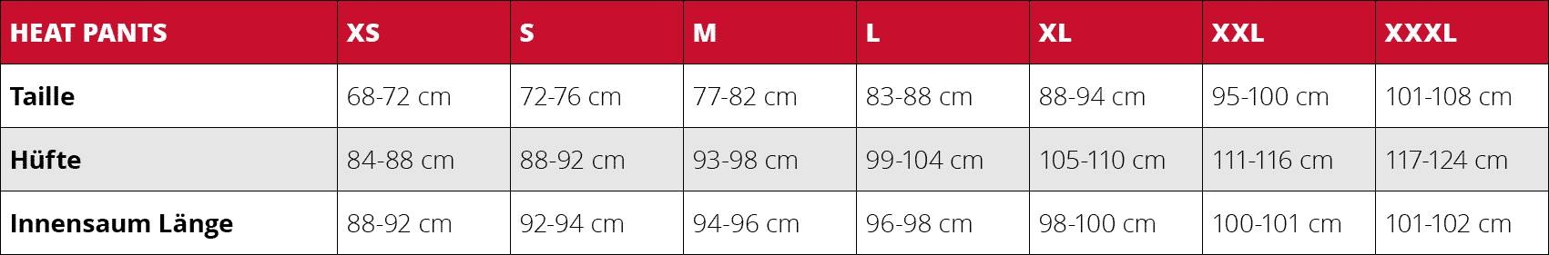 lenz heat pants size chart