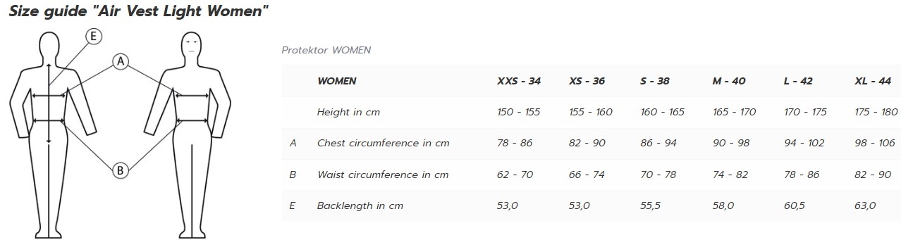 komperdell vest size chart